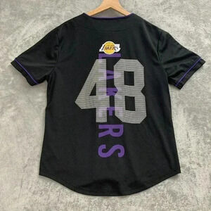 Los Angeles Lakers Jersey Mens Medium Black Button Down NBA Unk Basketball #48